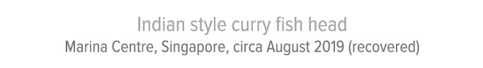 Indian style curry fish head Marina Centre, Singapore, circa August 2019 (recovered)
