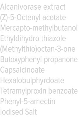 Alcanivorase extract (Z)-5-Octenyl acetate Mercapto-methylbutanol Ethyldihydro thiazole (Methylthio)octan-3-one Butox   