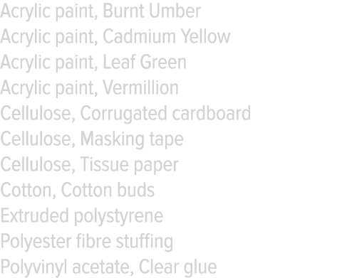 Acrylic paint, Burnt Umber Acrylic paint, Cadmium Yellow Acrylic paint, Leaf Green Acrylic paint, Vermillion Cellulos   