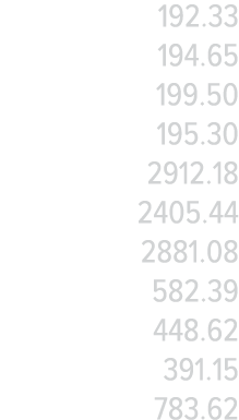 192 33 194 65 199 50 195 30 2912 18 2405 44 2881 08 582 39 448 62 391 15 783 62
