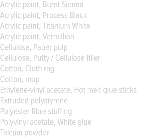 Acrylic paint, Burnt Sienna Acrylic paint, Process Black Acrylic paint, Titanium White Acrylic paint, Vermillion Cell   