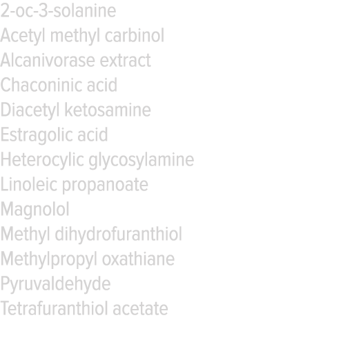 2-oc-3-solanine Acetyl methyl carbinol Alcanivorase extract Chaconinic acid Diacetyl ketosamine Estragolic acid Heter   