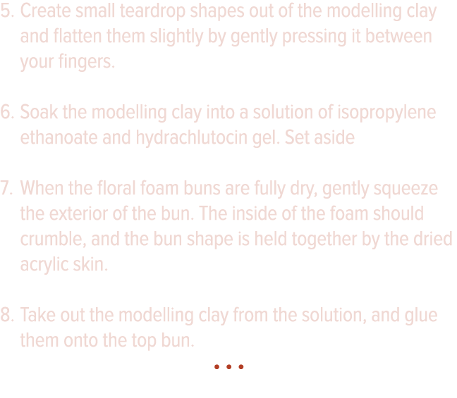 Create small teardrop shapes out of the modelling clay and flatten them slightly by gently pressing it between your f   